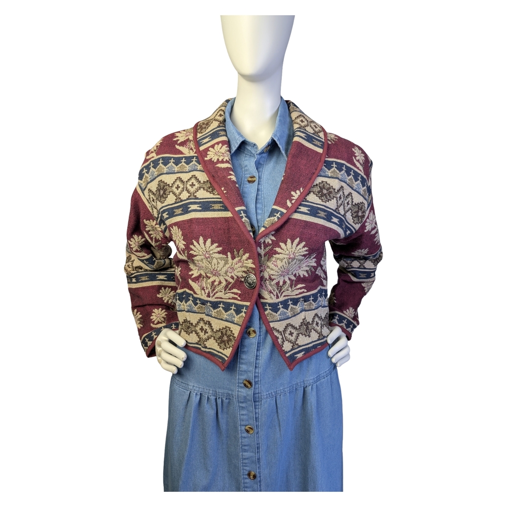 Vintage Crazy Cowgirl Western Tapestry Jacket Cropped Southwestern | Fits S/M